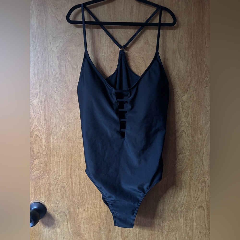 Black Strappy One-Piece Swimsuit